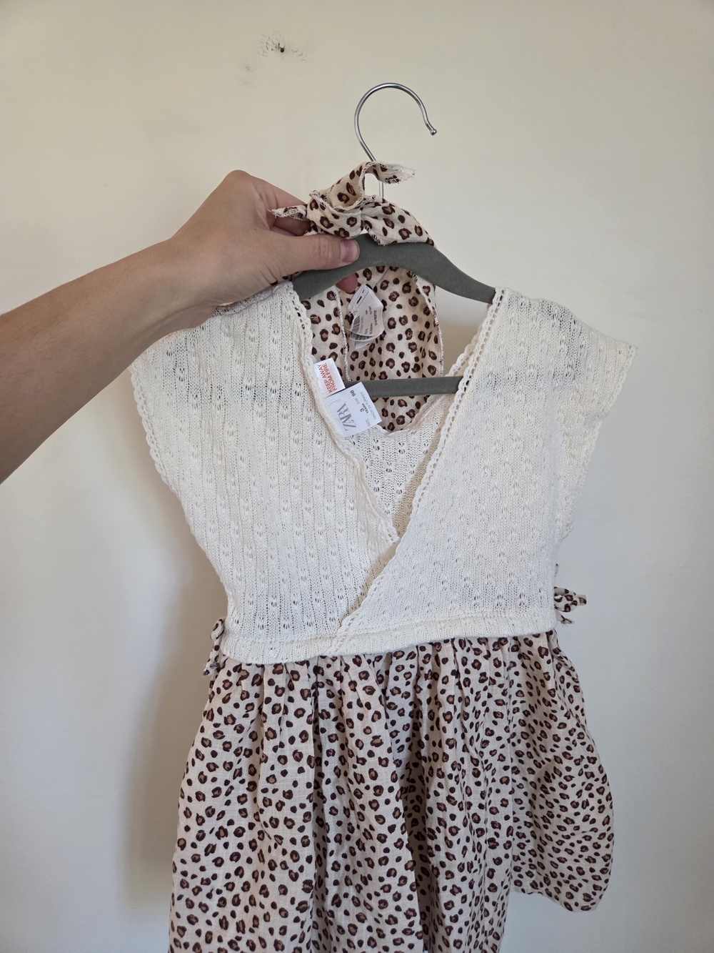 Zara Cream Knit Top Dress with Brown Leopard-Print Skirt and Headband - Picture 2 of 2